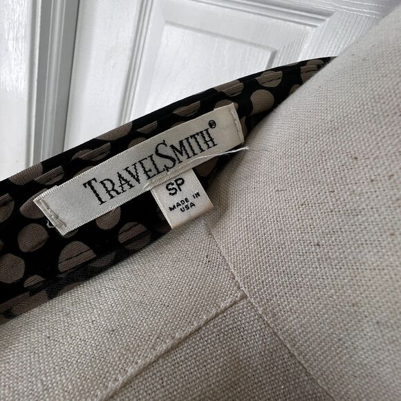 Travelsmith | Black dress with brown tan polka dots | long sleeve | Sz SP - Picture 3 of 7